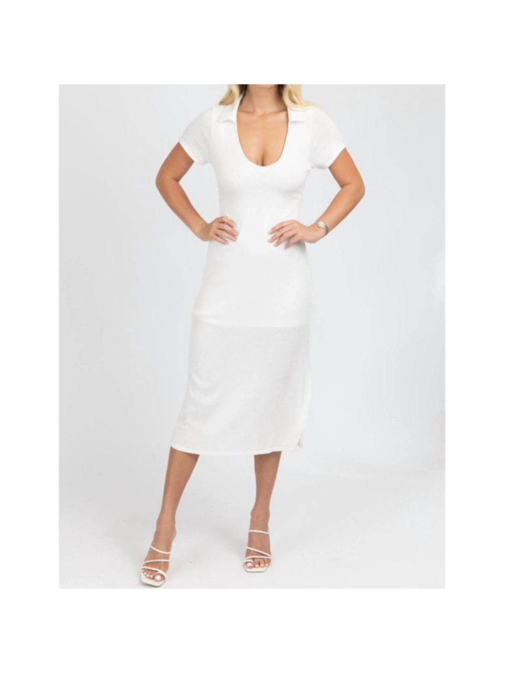 NEW LE LIS short sleeve collared midi dress in ivory S NWT